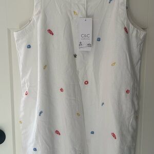 C&C California White Dress with Multicolor Embroidery